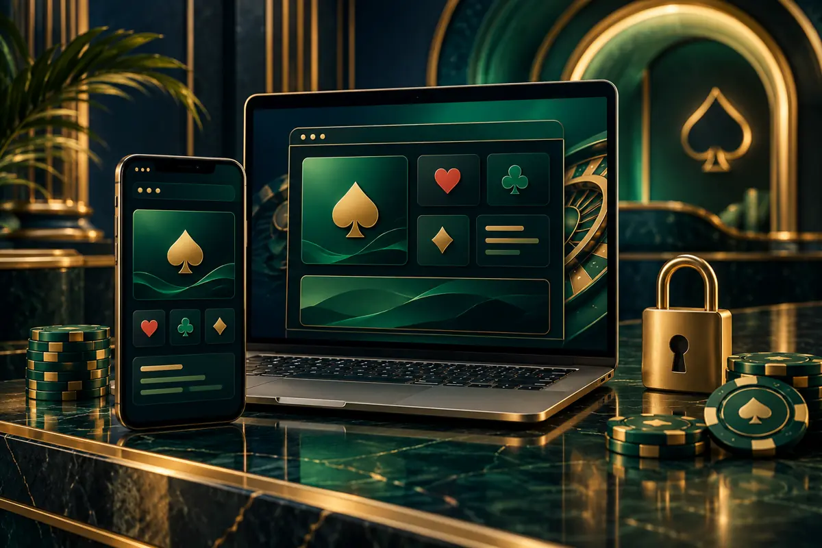 Smartphone and laptop with abstract browser panels